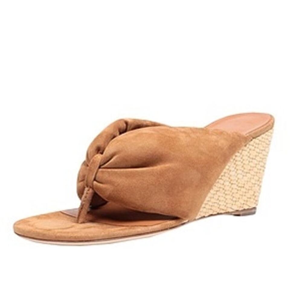 Staud Dahlia Suede Espadrille Slip On Wedge Sandals in Camel Size 36